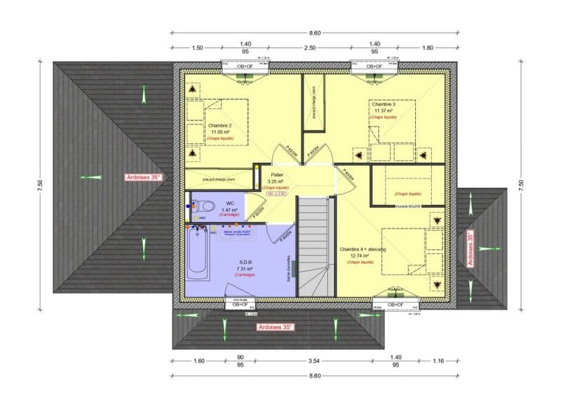 Plan étage 3 chambres